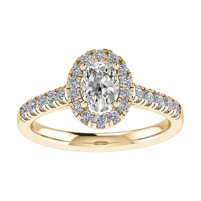 Oval Yellow Gold Lab Grown Diamond Halo (Diamond set shoulders)
