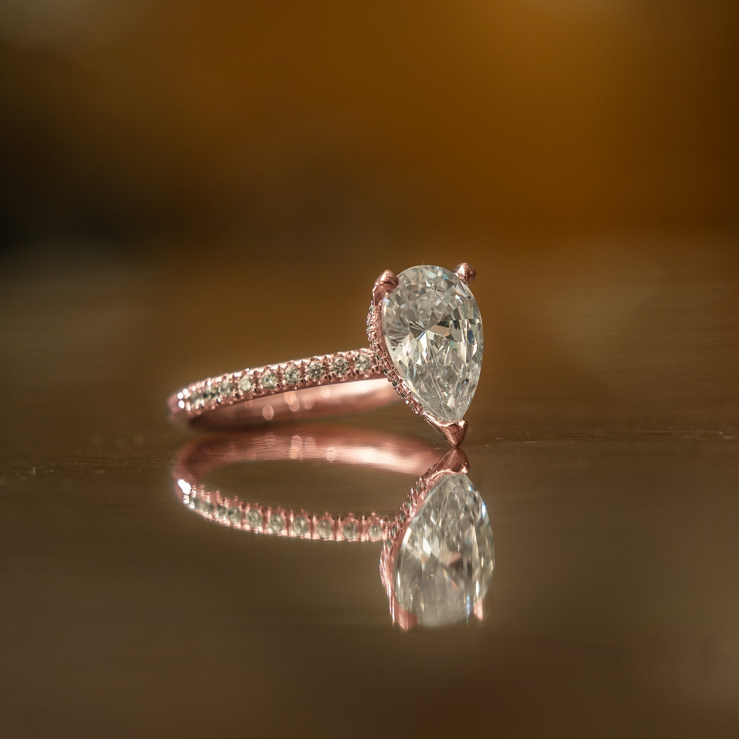 Pear 18K Rose Gold Lab Grown Diamond Set Shoulders (Hidden Halo)