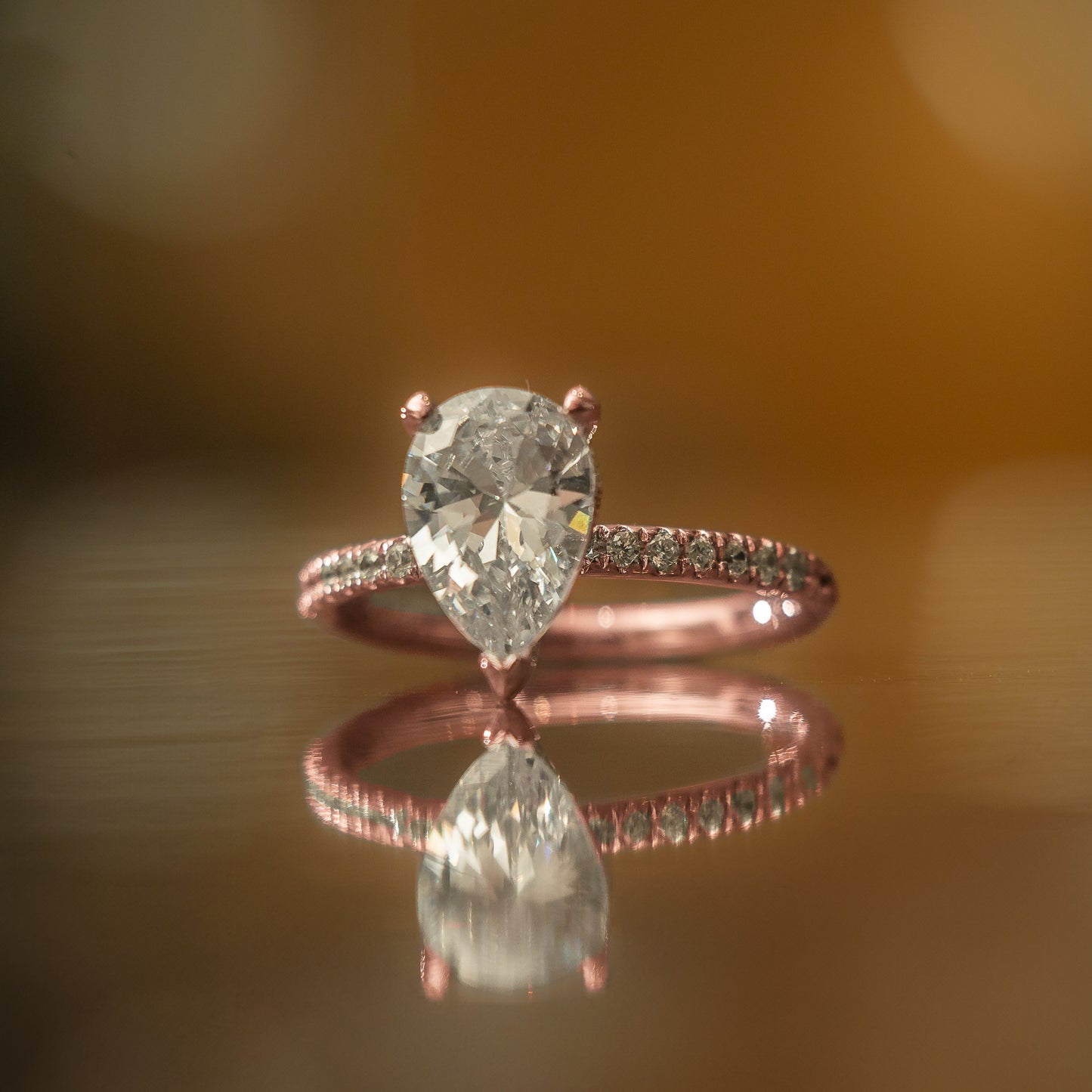 Pear 18K Rose Gold Lab Grown Diamond Set Shoulders (Hidden Halo)