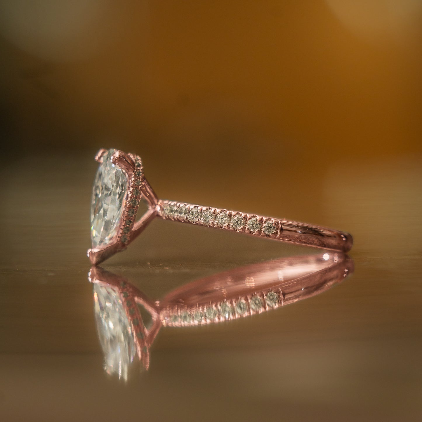 Pear 18K Rose Gold Lab Grown Diamond Set Shoulders (Hidden Halo)