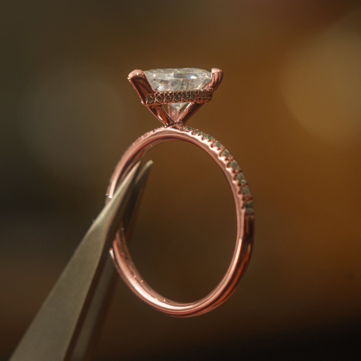 Pear 18K Rose Gold Lab Grown Diamond Set Shoulders (Hidden Halo)