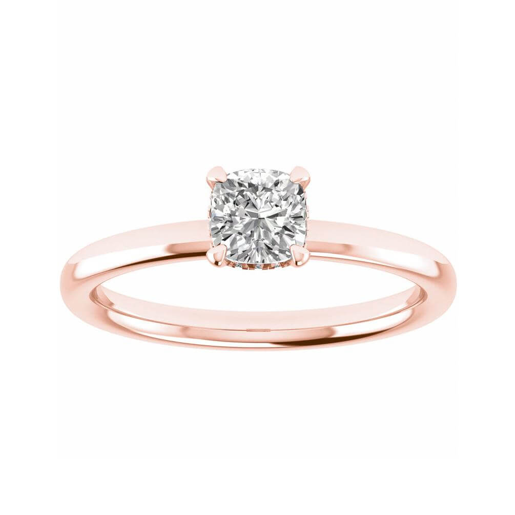 luxury cushion rose gold hidden halo solitaire lab grown diamond engagement ring