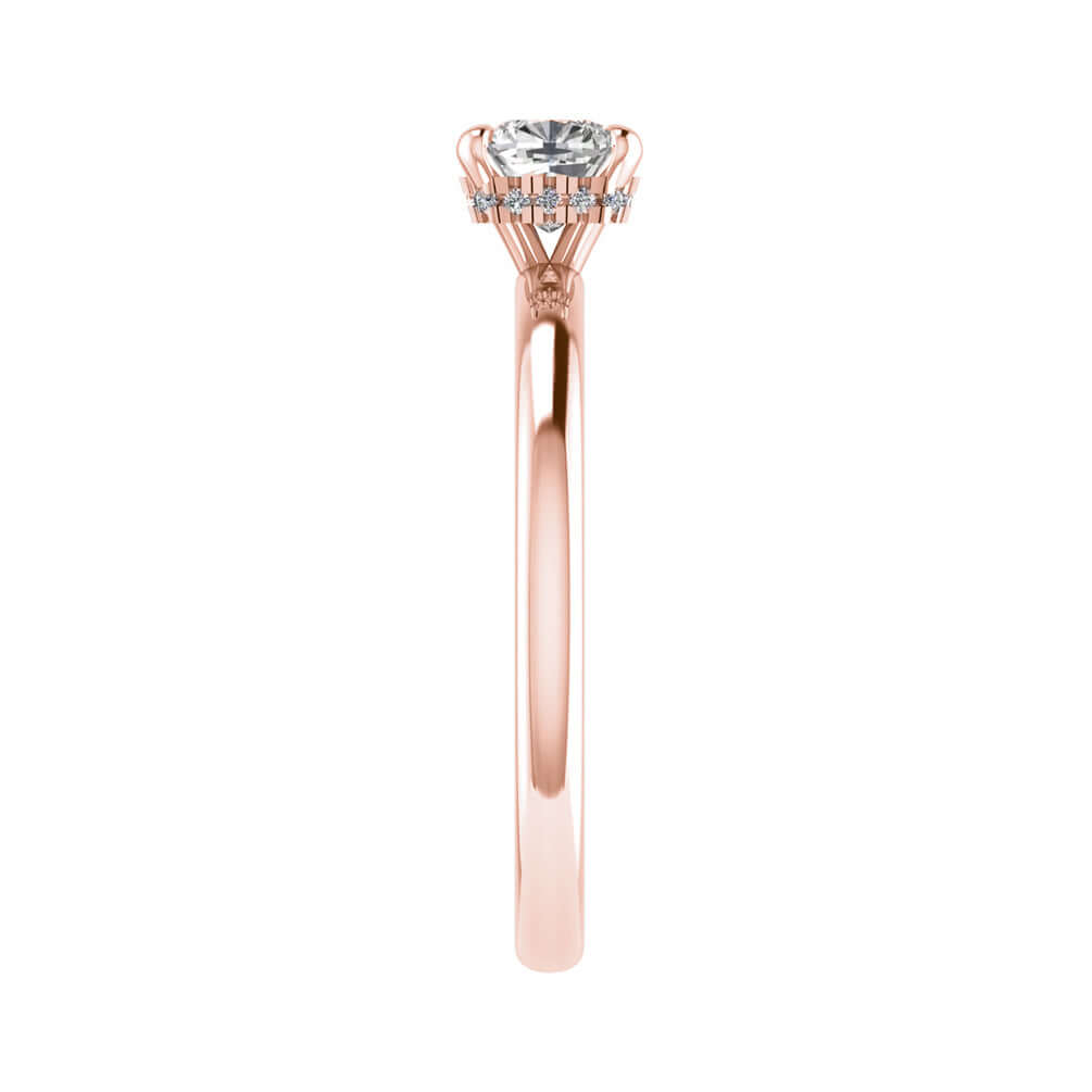 image of luxury cushion rose gold hidden halo solitaire lab grown diamond engagement ring