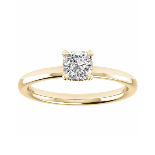 luxury cushion yellow gold hidden halo solitaire lab grown diamond engagement ring