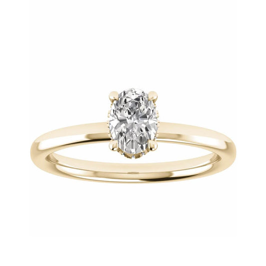luxury oval yellow gold hidden halo lab grown diamond engagement ring