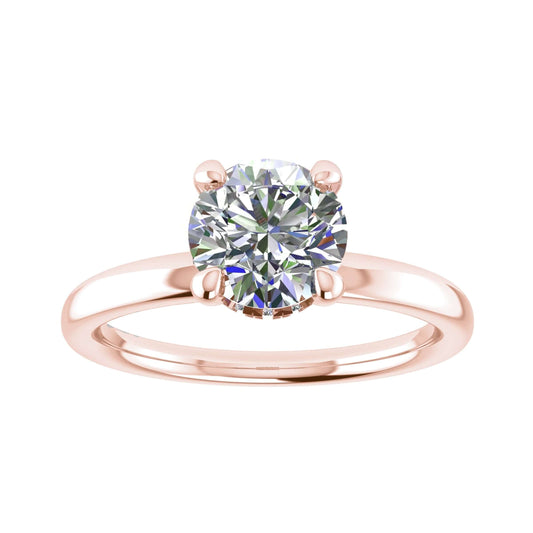 luxury round rose gold solitaire hidden halo lab grown diamond engagement ring