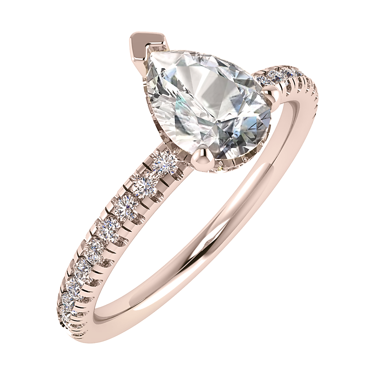 Pear 18K Rose Gold Lab Grown Diamond Set Shoulders (Hidden Halo)