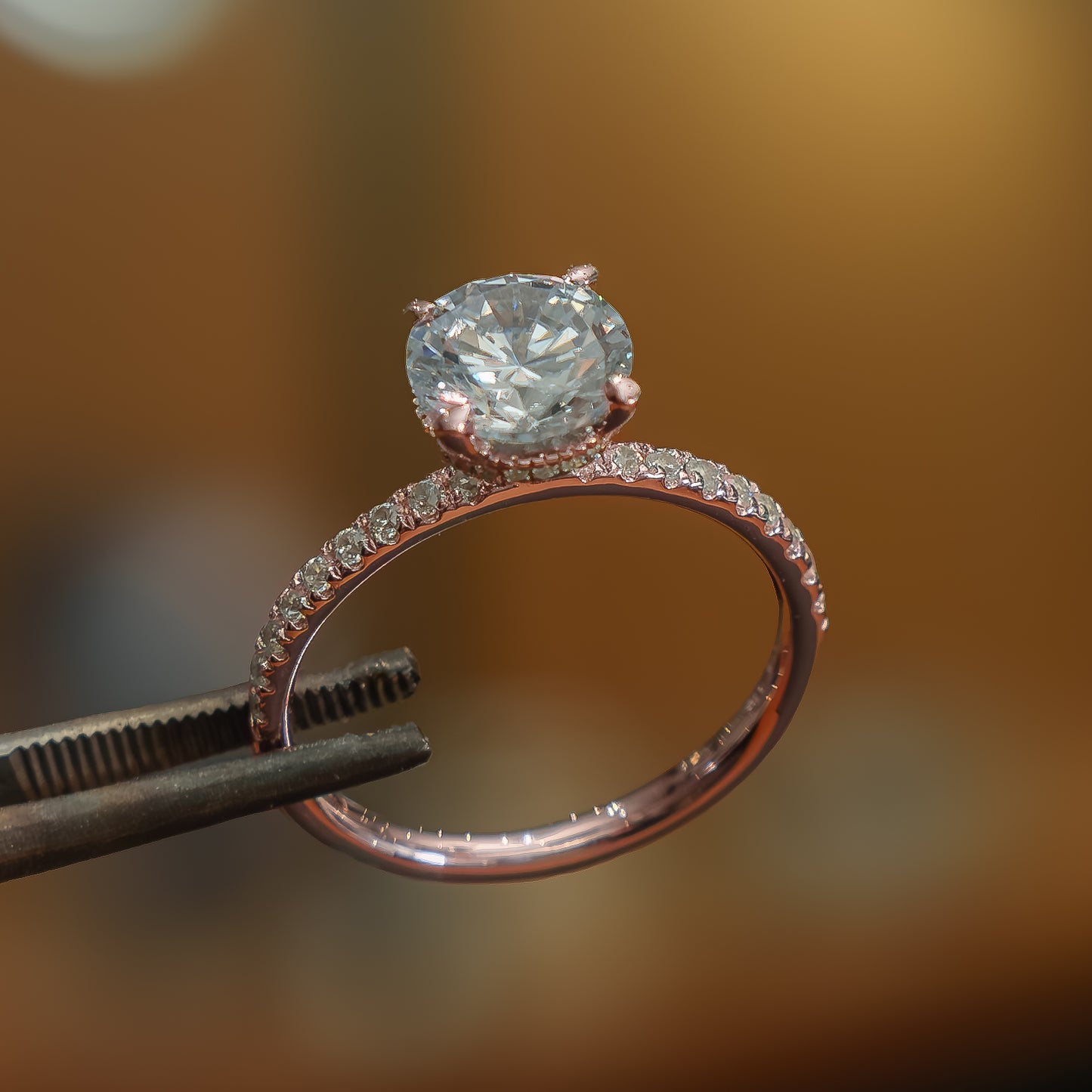 Round 18K Rose Gold Lab Grown Diamond Set Shoulders (Hidden Halo)