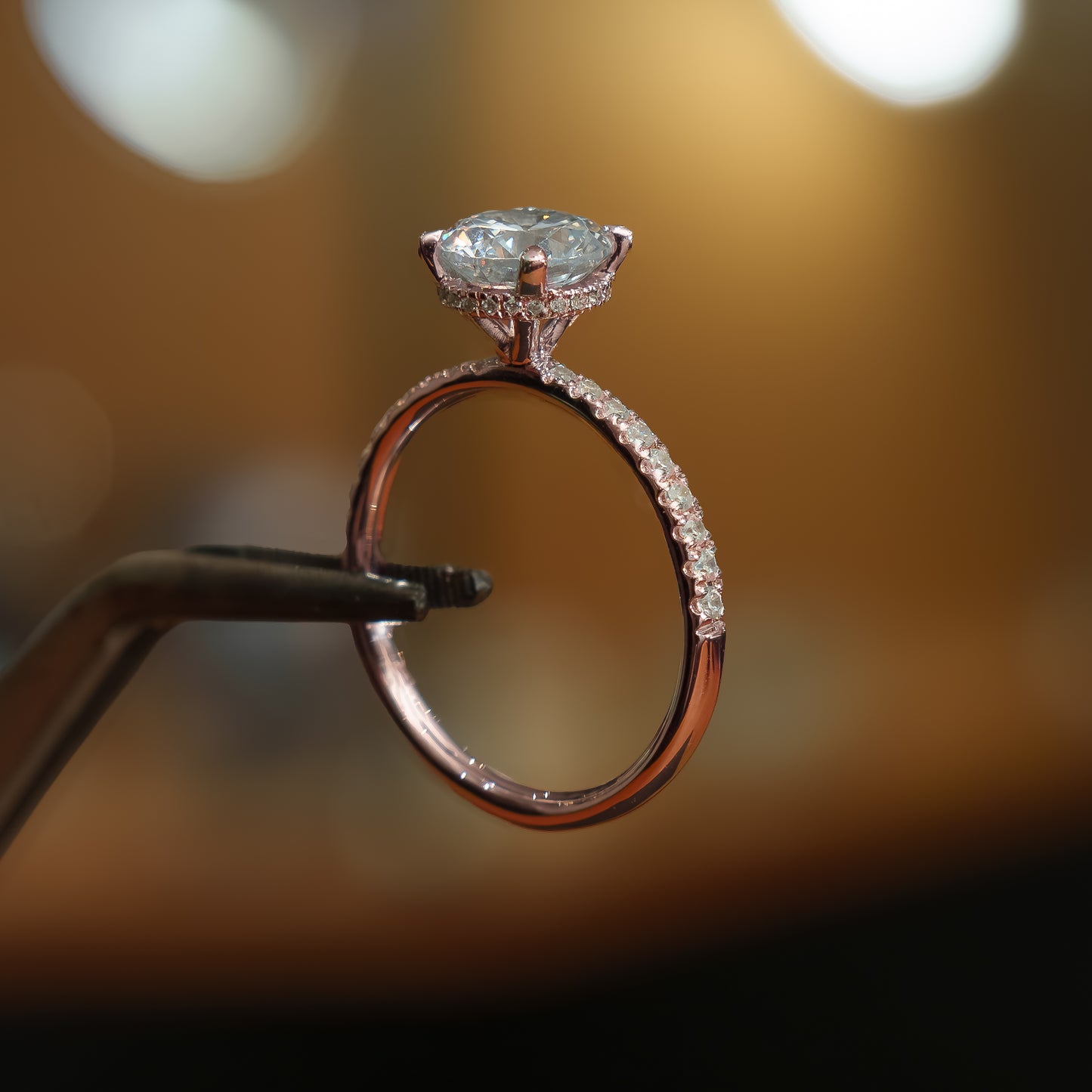 Round 18K Rose Gold Lab Grown Diamond Set Shoulders (Hidden Halo)