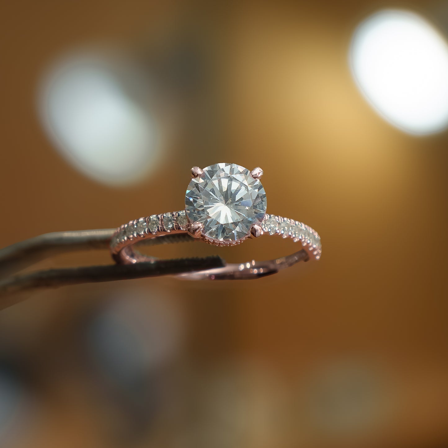Round 18K Rose Gold Lab Grown Diamond Set Shoulders (Hidden Halo)