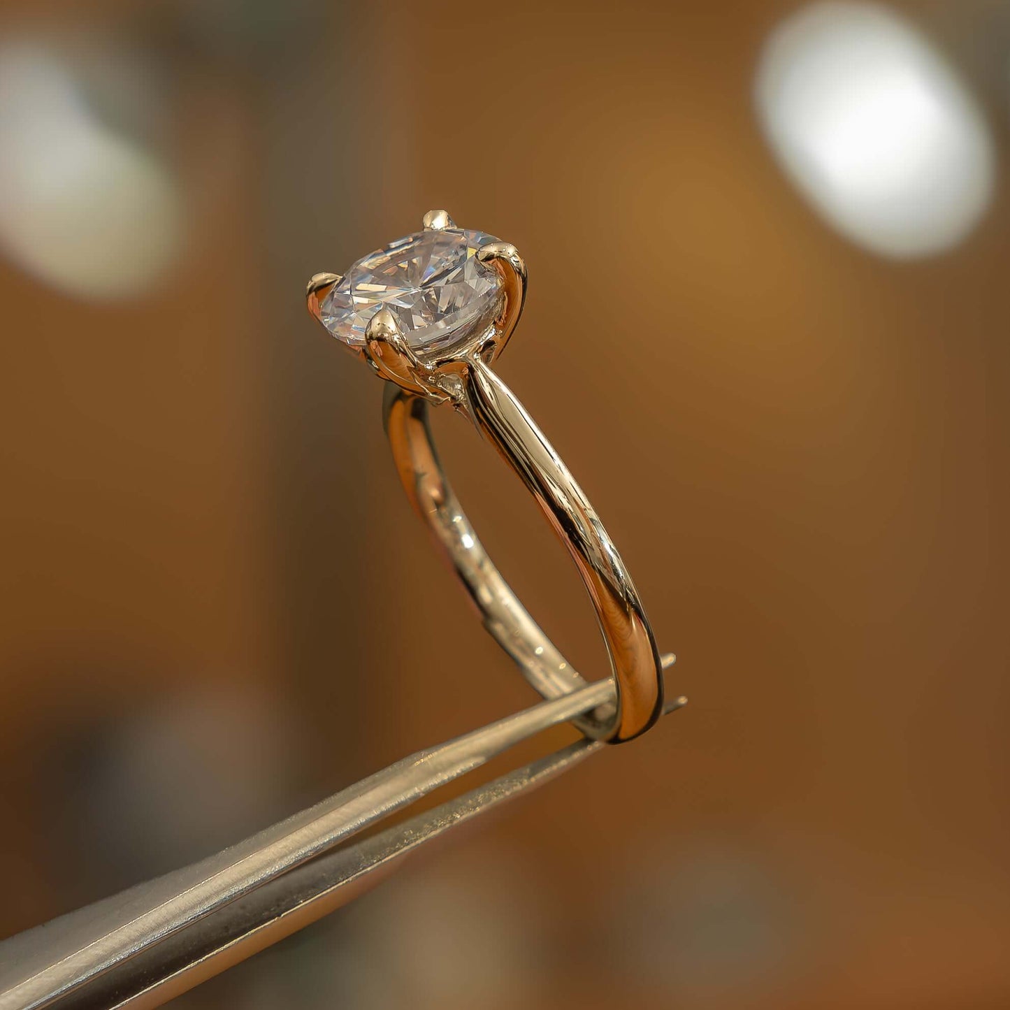 right side luxury yellow gold hidden halo lab grown diamond engagement ring