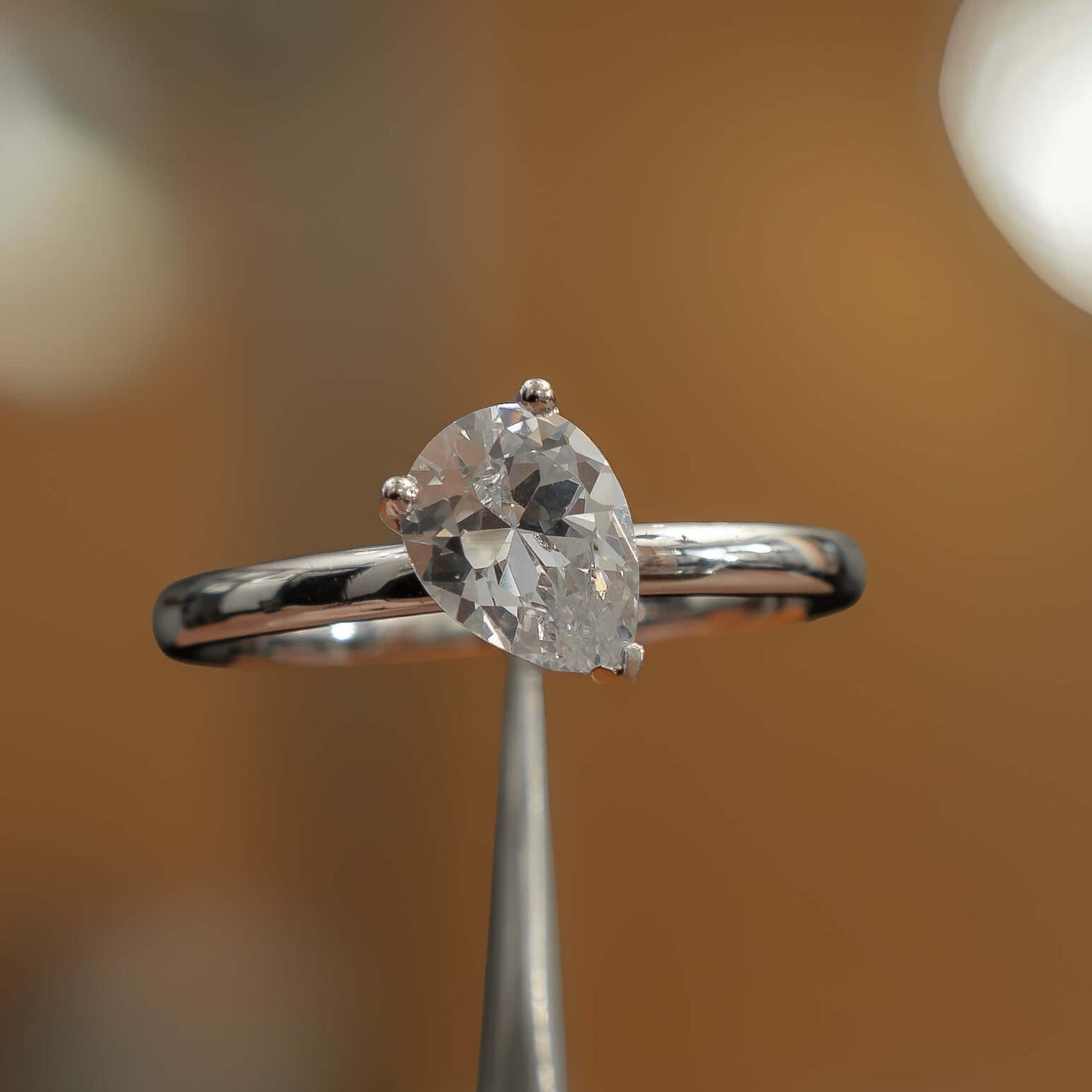 frontal luxury pear white gold solitaire lab grown diamond engagement ring