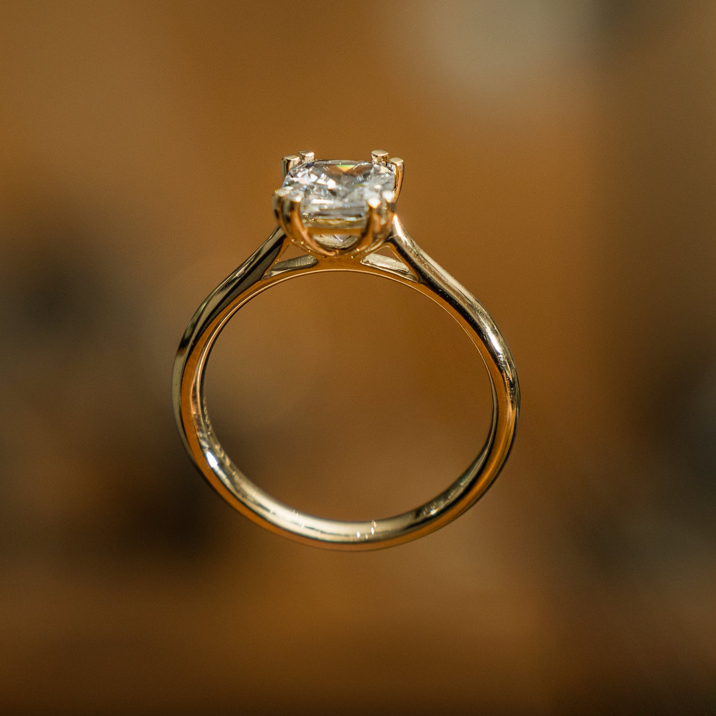 Cushion 18K Yellow Gold Lab Grown Solitaire
