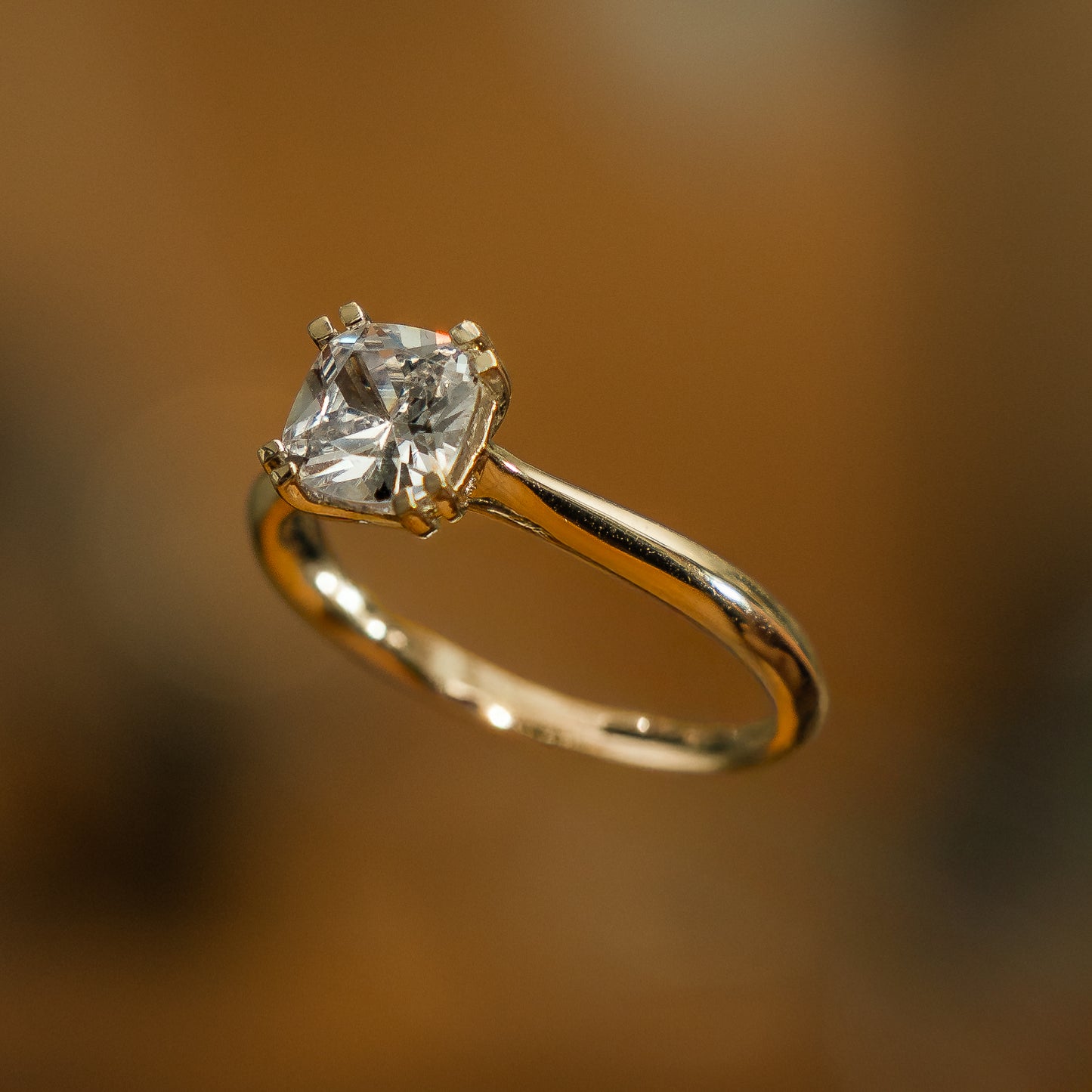 Cushion 18K Yellow Gold Lab Grown Solitaire
