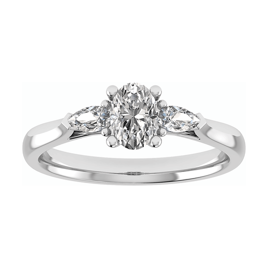 luxury oval platinum trilogy lab grown diamond engagement ring