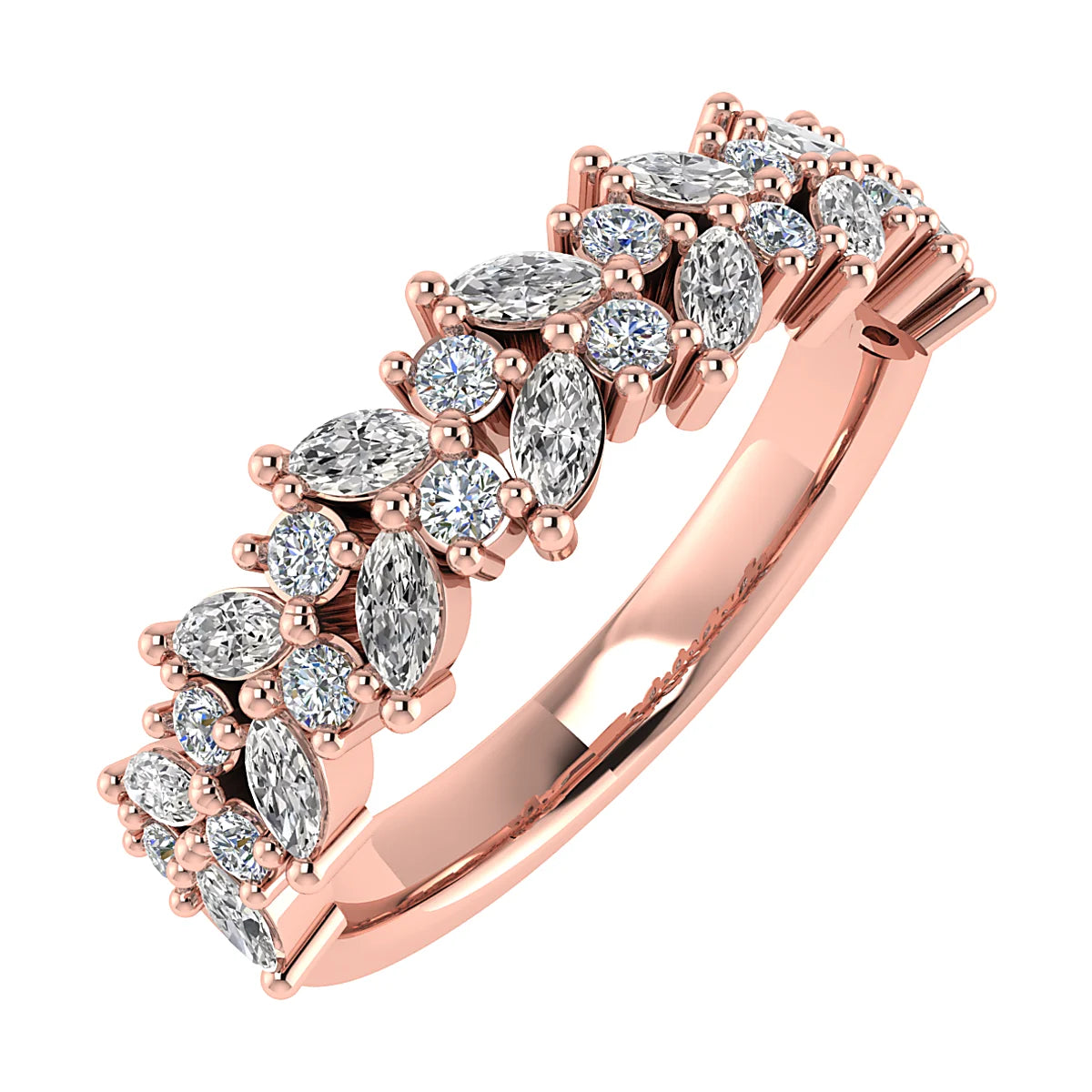 Marquise And Round 18K Rose Gold Lab Grown Multi Stone Diamond Ring