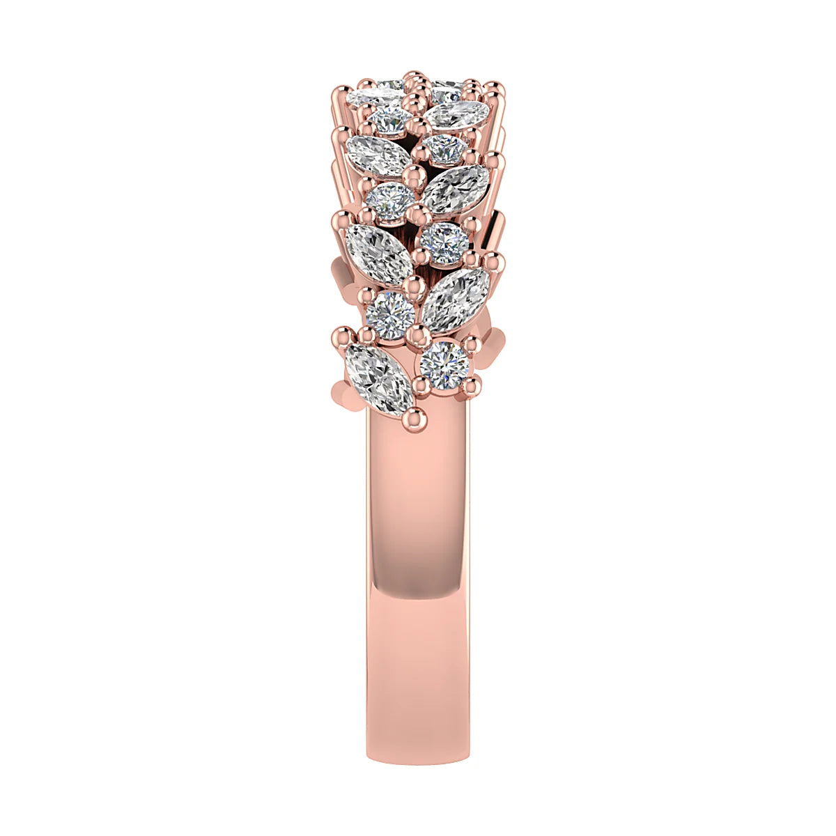 Marquise And Round 18K Rose Gold Lab Grown Multi Stone Diamond Ring
