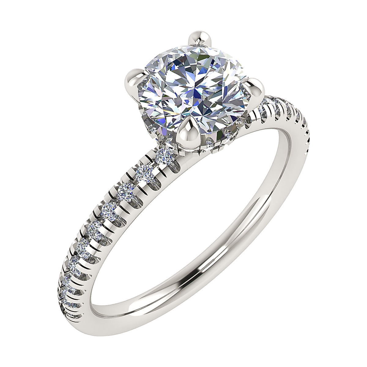 Round 18K White Gold Lab Grown Diamond Set Shoulders (Hidden Halo)