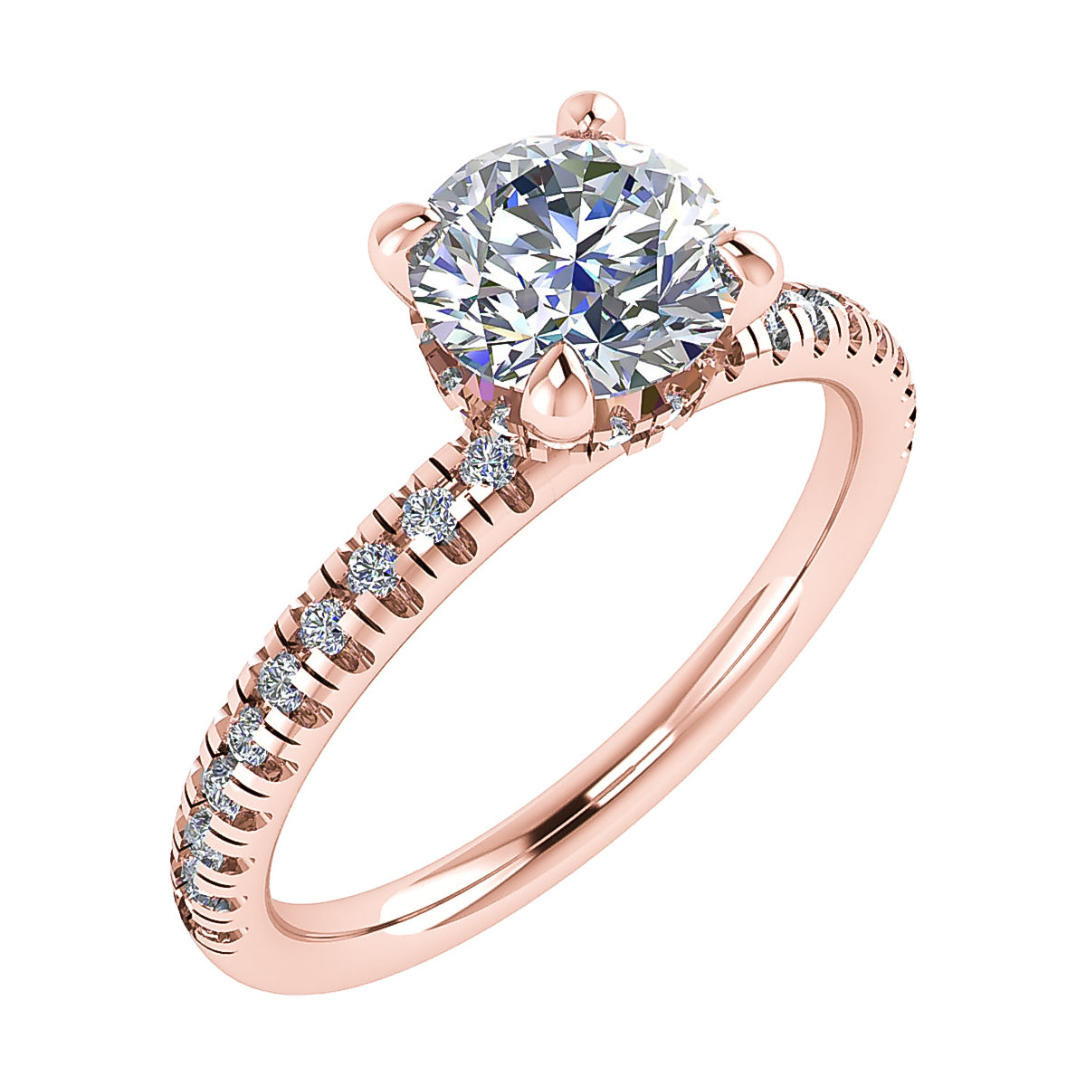 Round 18K Rose Gold Lab Grown Diamond Set Shoulders (Hidden Halo)