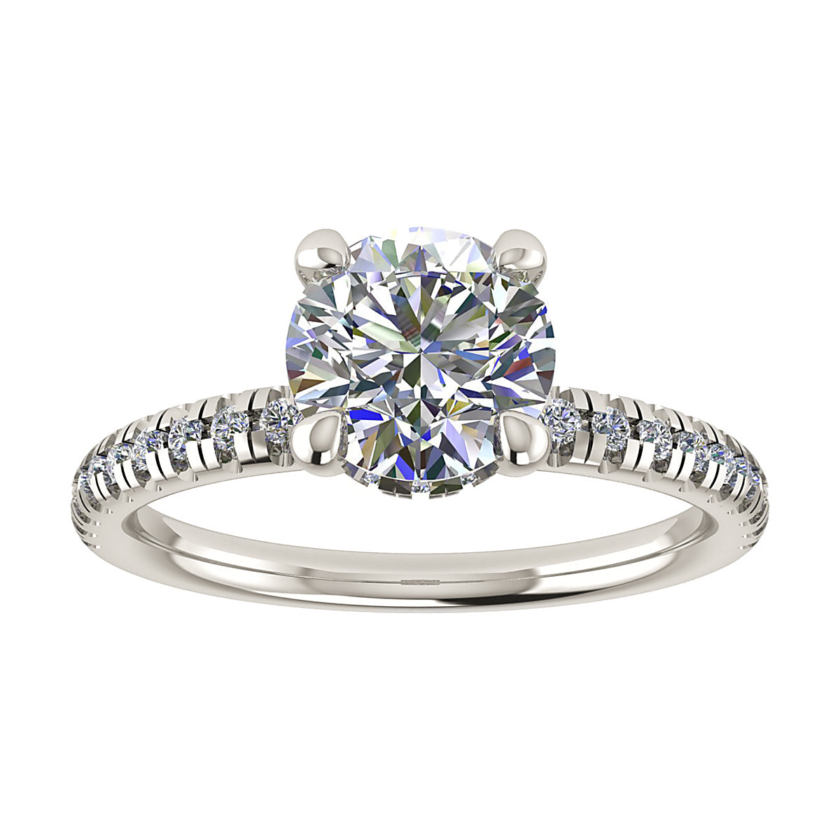 Round 18K White Gold Lab Grown Diamond Set Shoulders (Hidden Halo)