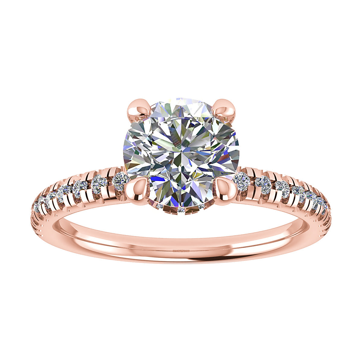Round 18K Rose Gold Lab Grown Diamond Set Shoulders (Hidden Halo)