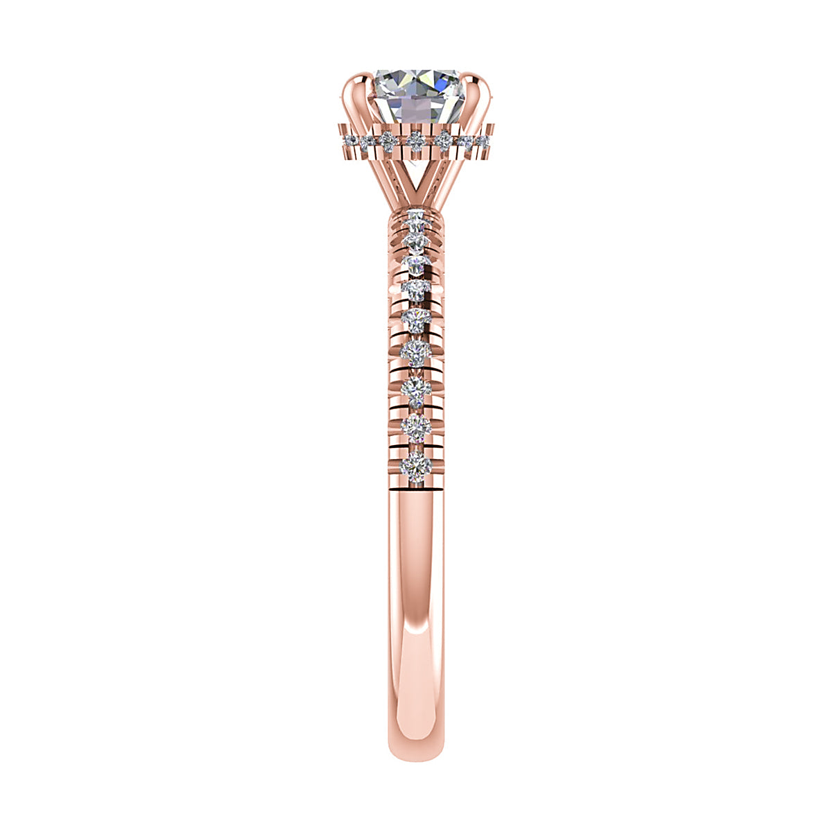 Round 18K Rose Gold Lab Grown Diamond Set Shoulders (Hidden Halo)