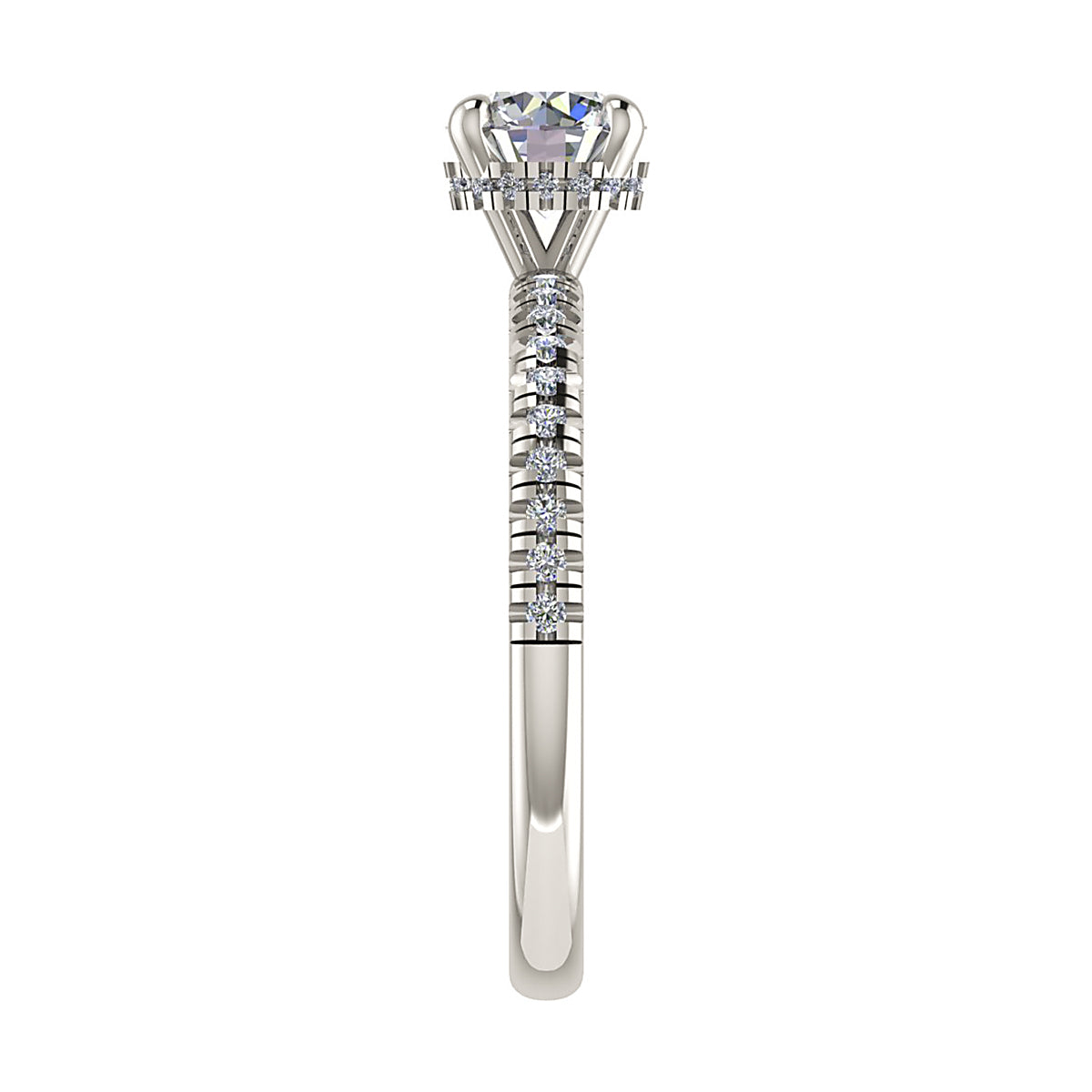 Round 18K White Gold Lab Grown Diamond Set Shoulders (Hidden Halo)