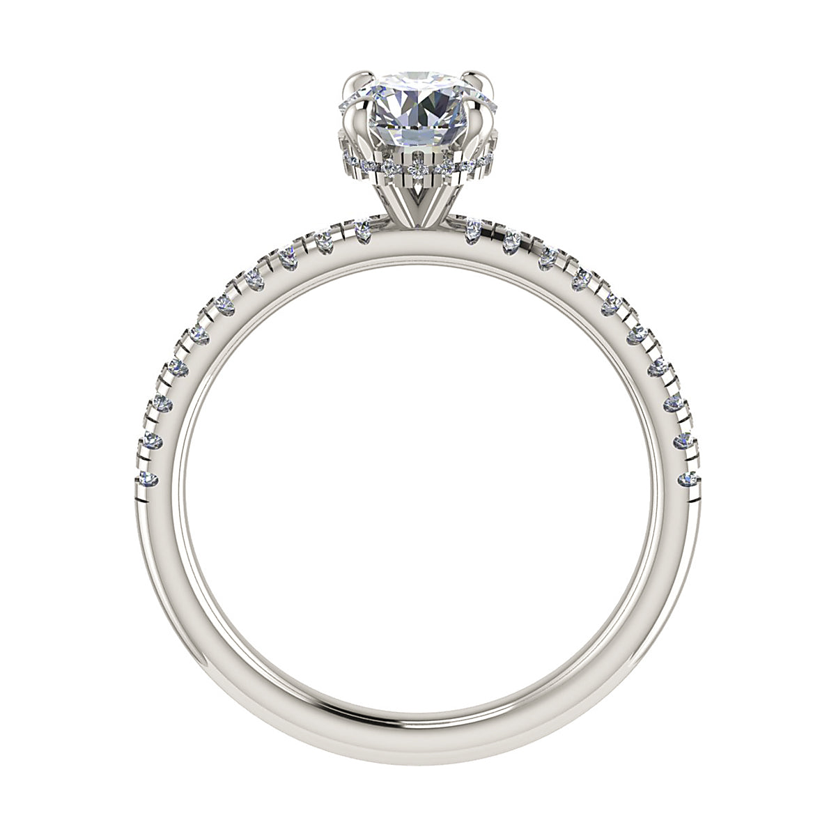 Round 18K White Gold Lab Grown Diamond Set Shoulders (Hidden Halo)