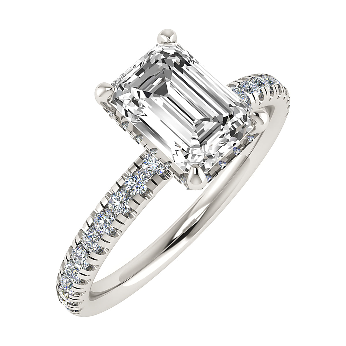 Emerald Platinum Lab Grown Diamond Set Shoulders (Hidden Halo)