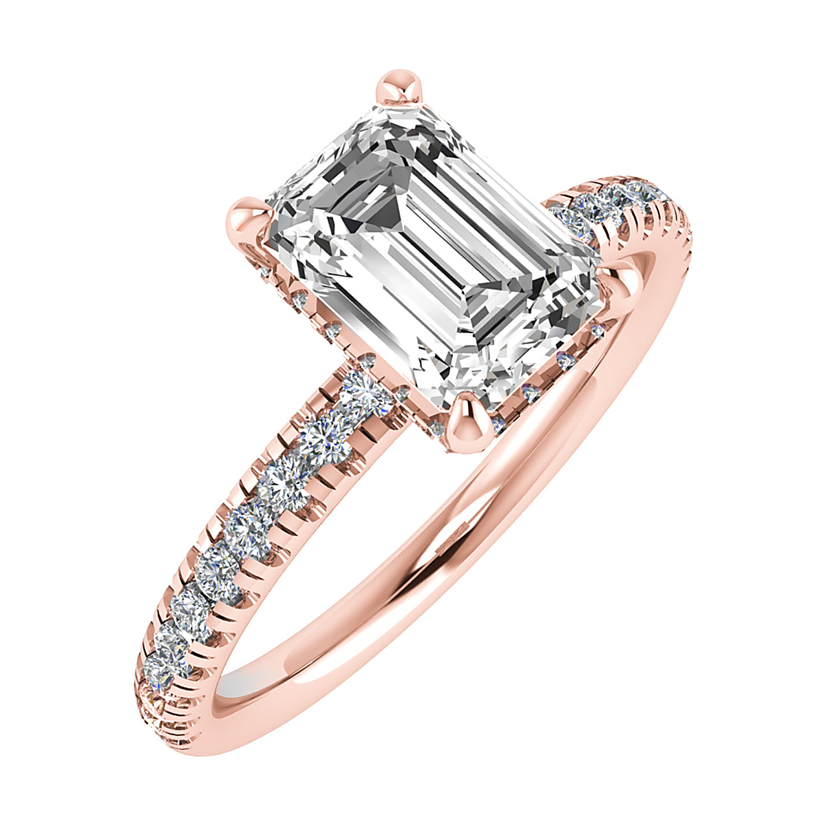 Emerald 18K Rose Gold Lab Grown Diamond Set Shoulders (Hidden Halo)