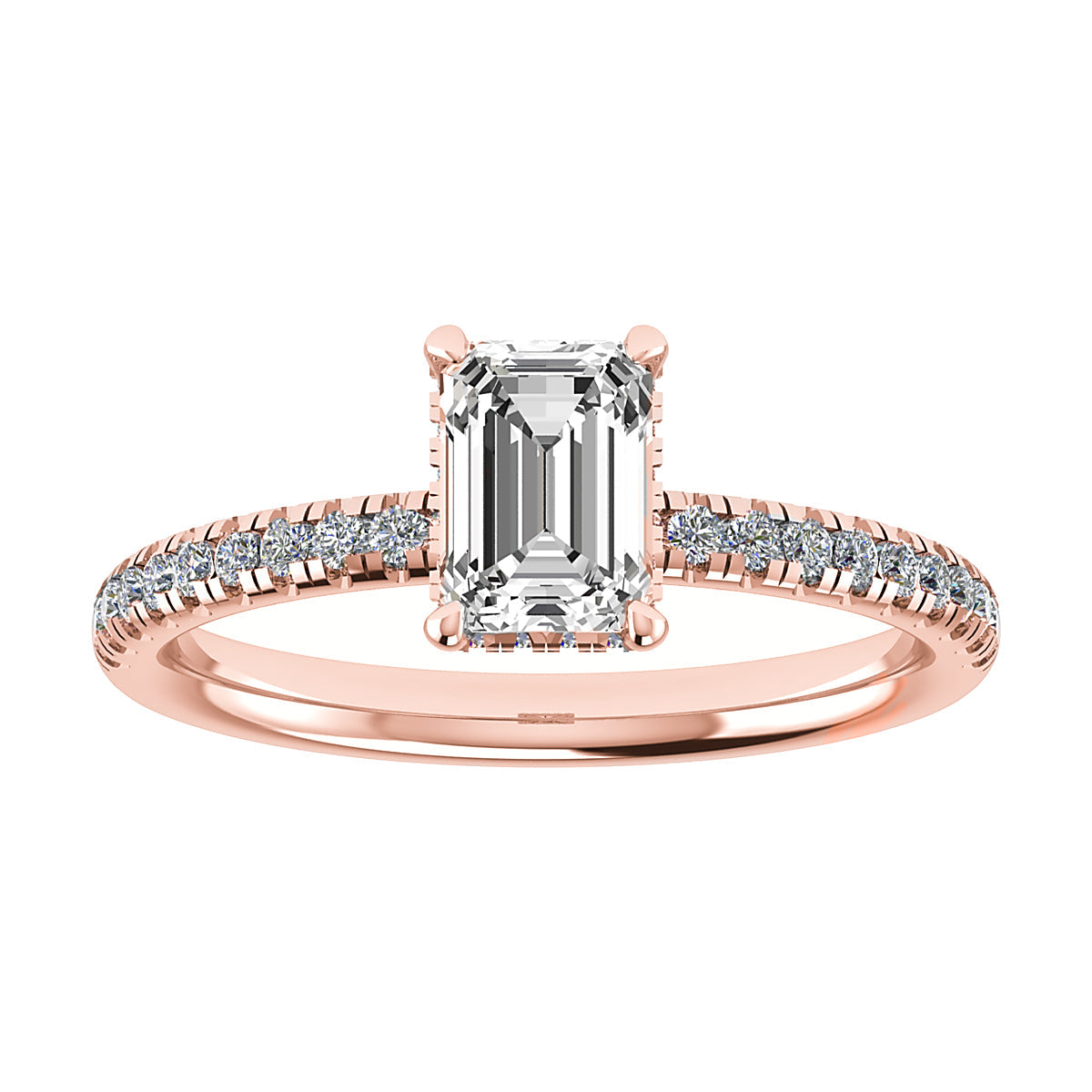 Emerald 18K Rose Gold Lab Grown Diamond Set Shoulders (Hidden Halo)