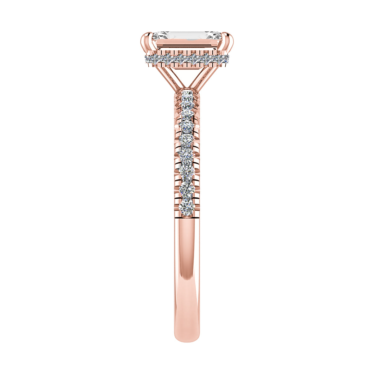 Emerald 18K Rose Gold Lab Grown Diamond Set Shoulders (Hidden Halo)