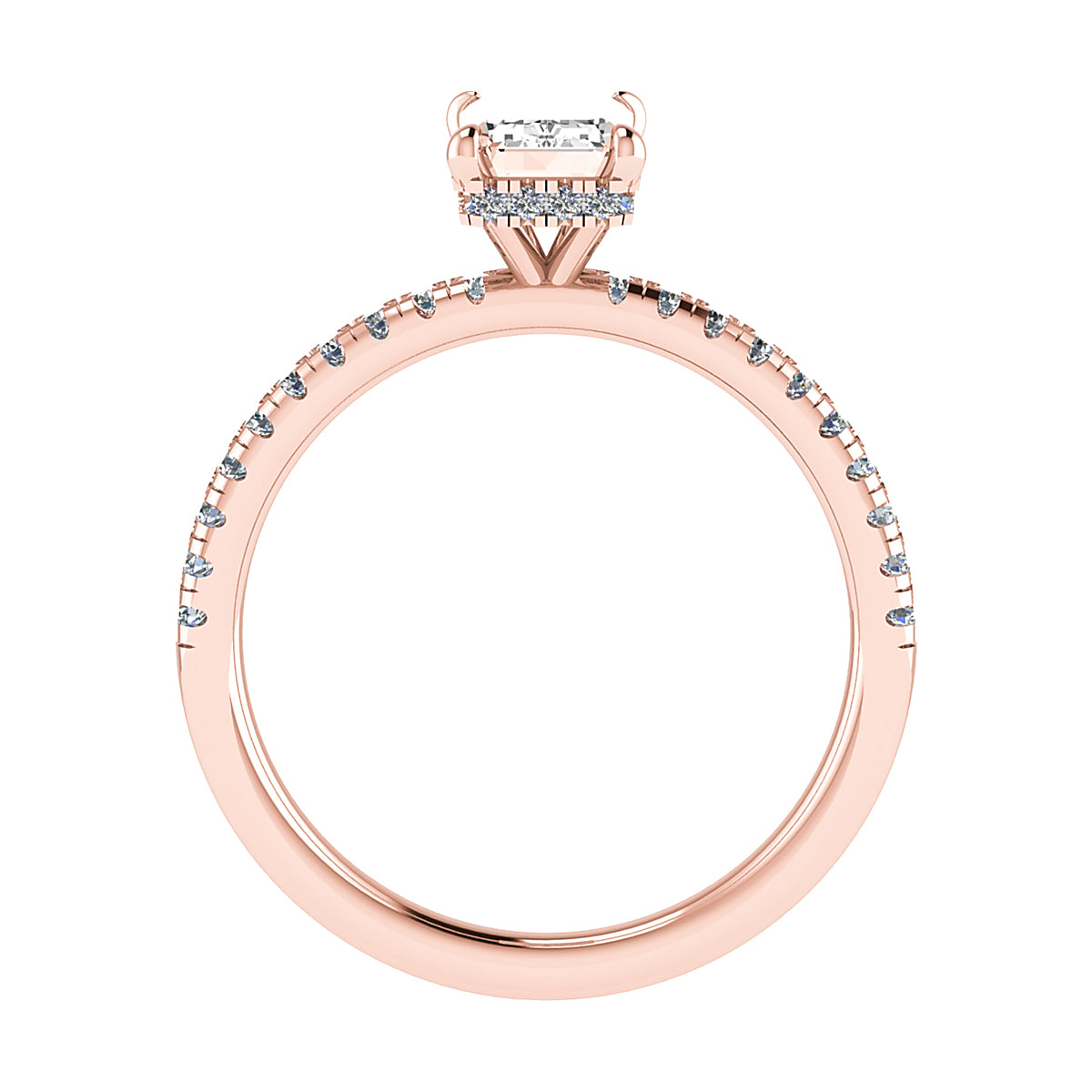 Emerald 18K Rose Gold Lab Grown Diamond Set Shoulders (Hidden Halo)