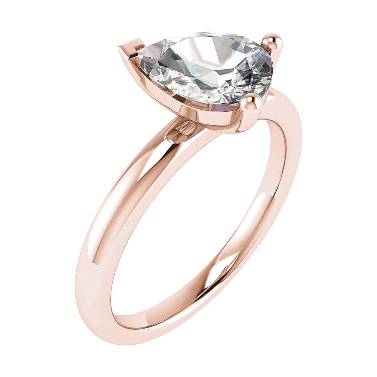 frontal side view pear rose gold solitaire lab grown diamond engagement ring