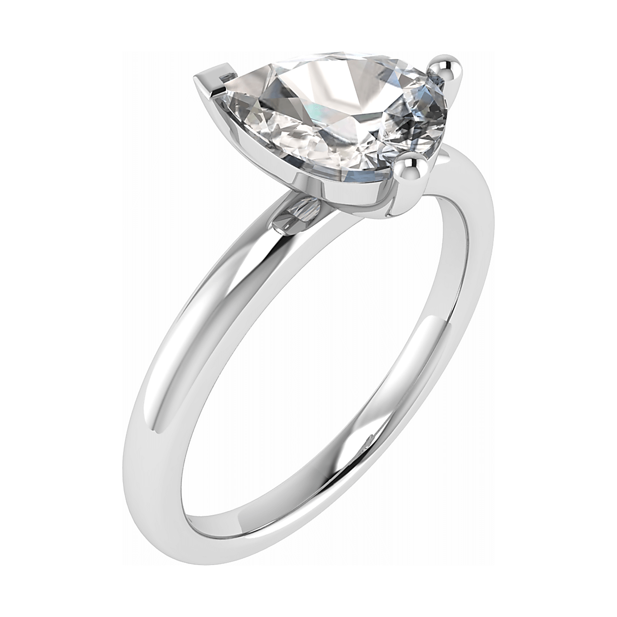 frontal side view  pear white gold solitaire lab grown diamond engagement ring