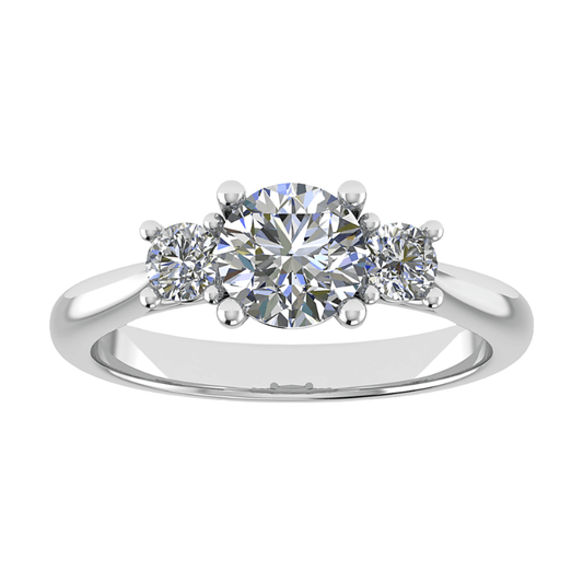 luxury round white gold diamond trilogy lab grown diamond engagement ring