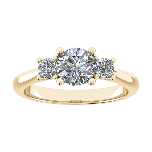 luxury round yellow gold diamond trilogy lab grown diamond engagement ring