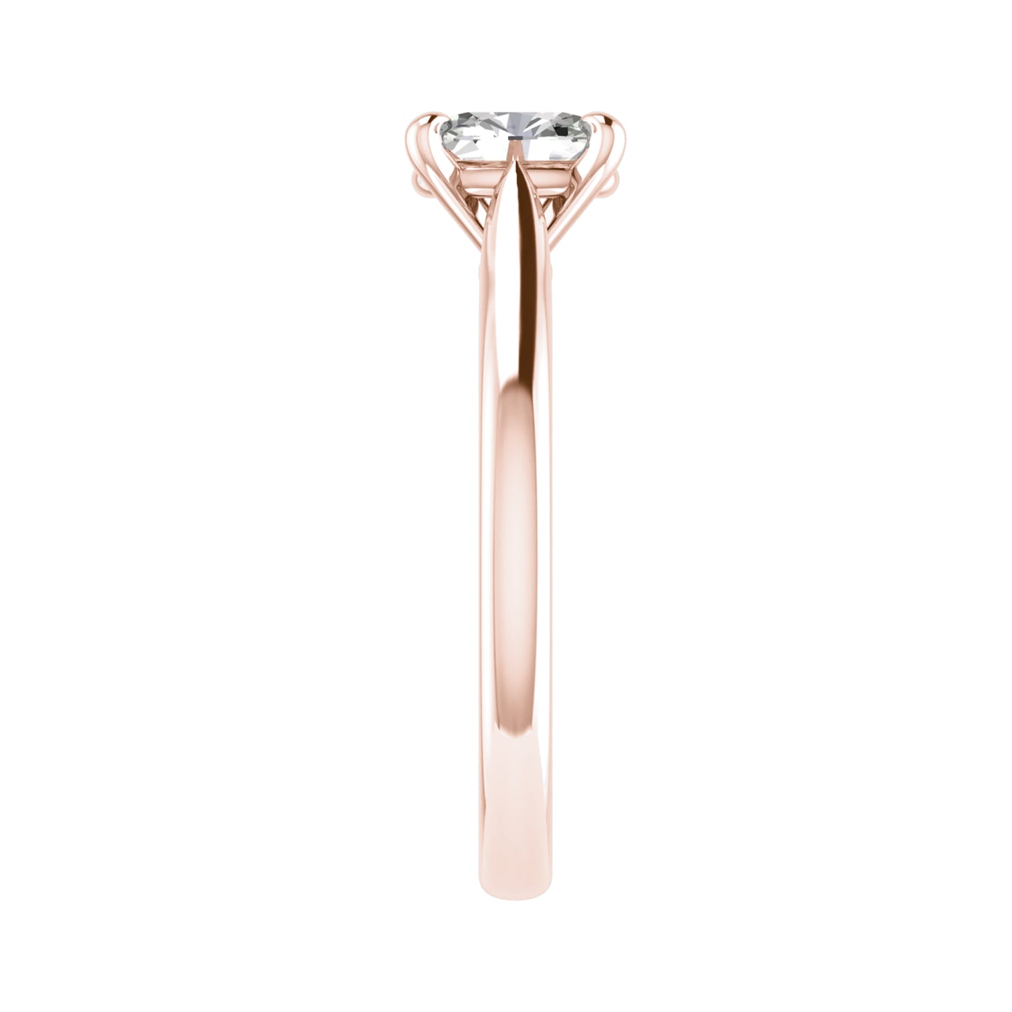 side angle of luxury oval rose gold solitaire lab grown diamond engagement ring