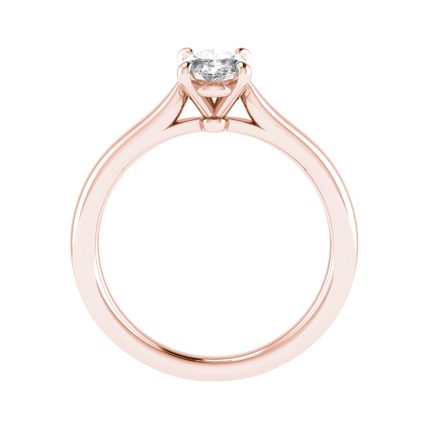 side view luxury oval rose gold solitaire lab grown diamond engagement ring in studio