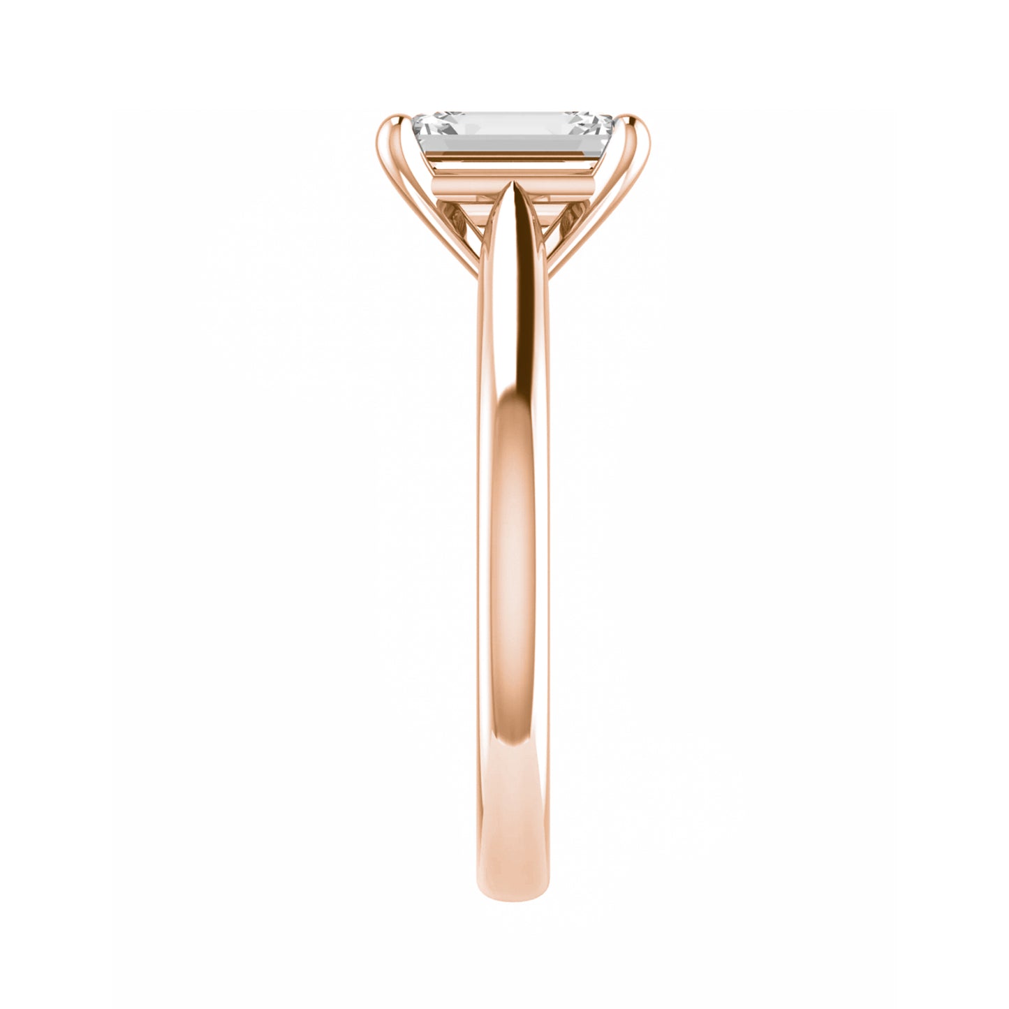 side image of luxury emerald rose gold solitaire lab grown diamond engagement ring