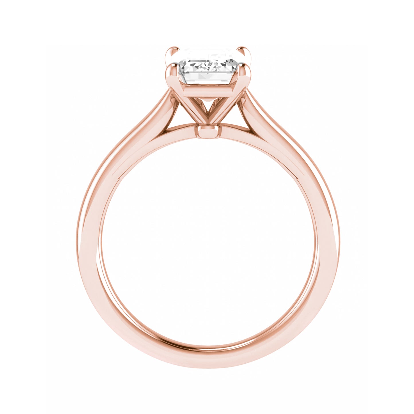 side view of luxury emerald rose gold solitaire lab grown diamond engagement ring