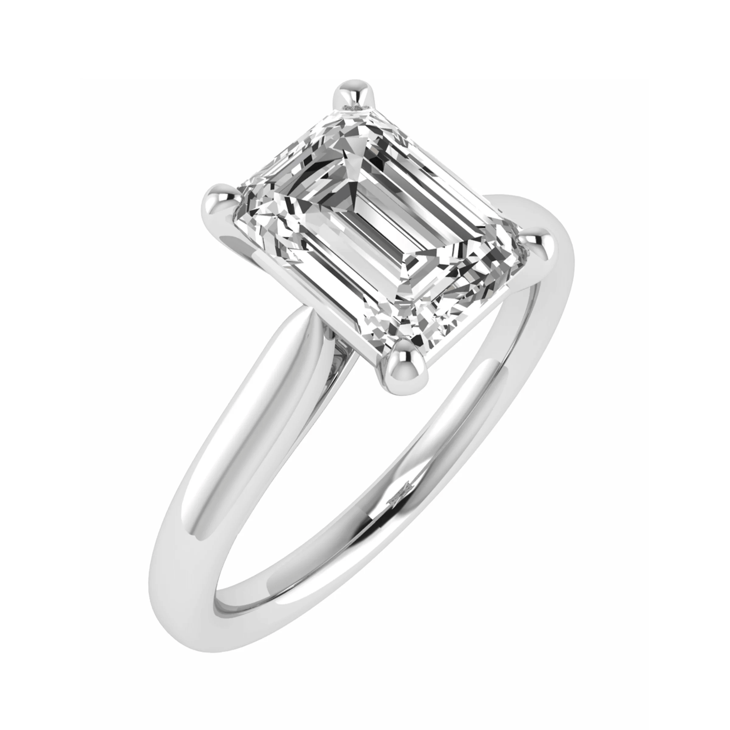 luxury emerald platinum solitaire lab grown diamond engagement ring side angle