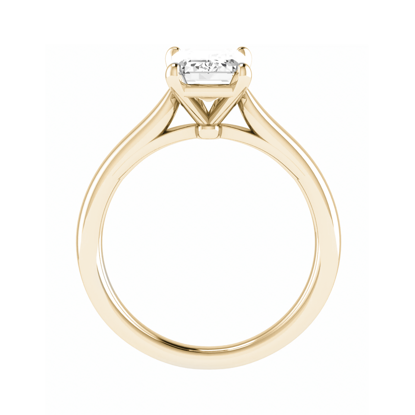 side angle of emerald yellow gold solitaire lab grown diamond engagement ring