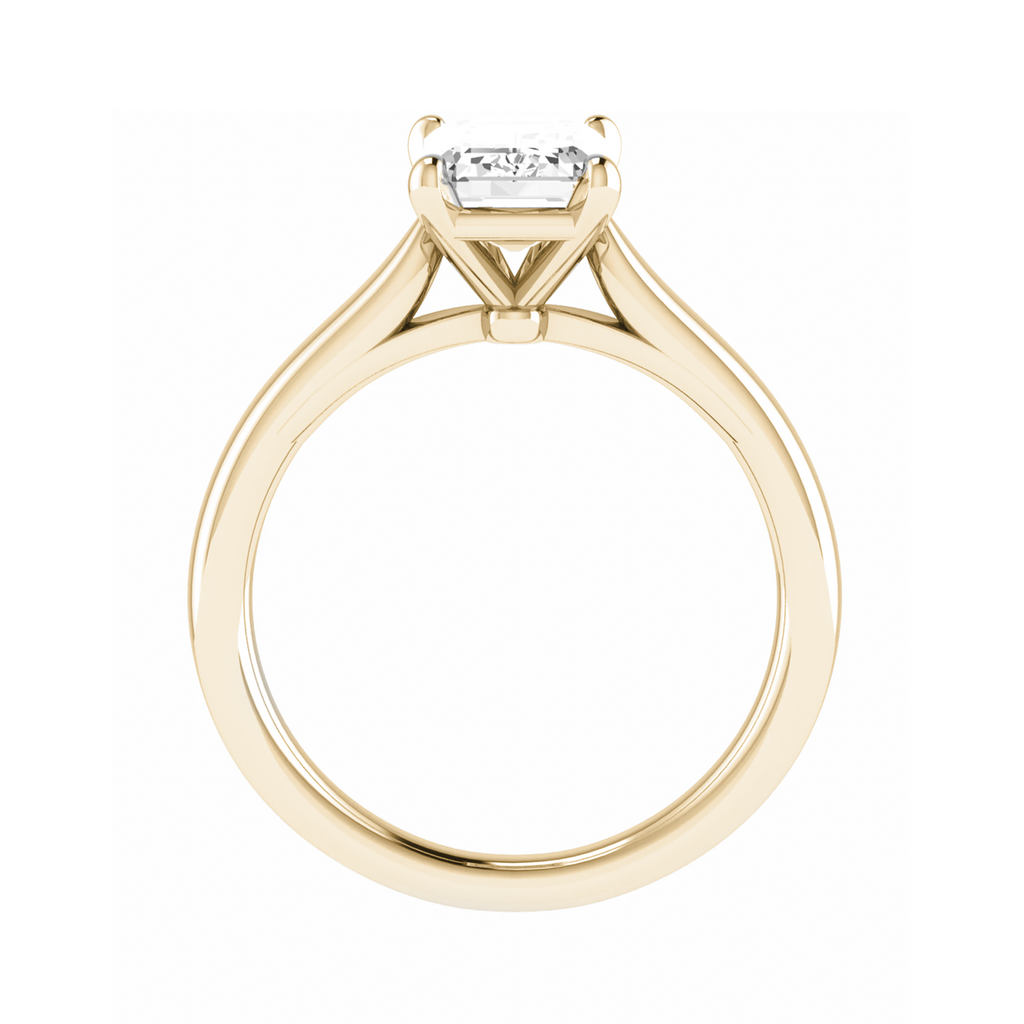 side angle of emerald yellow gold solitaire lab grown diamond engagement ring