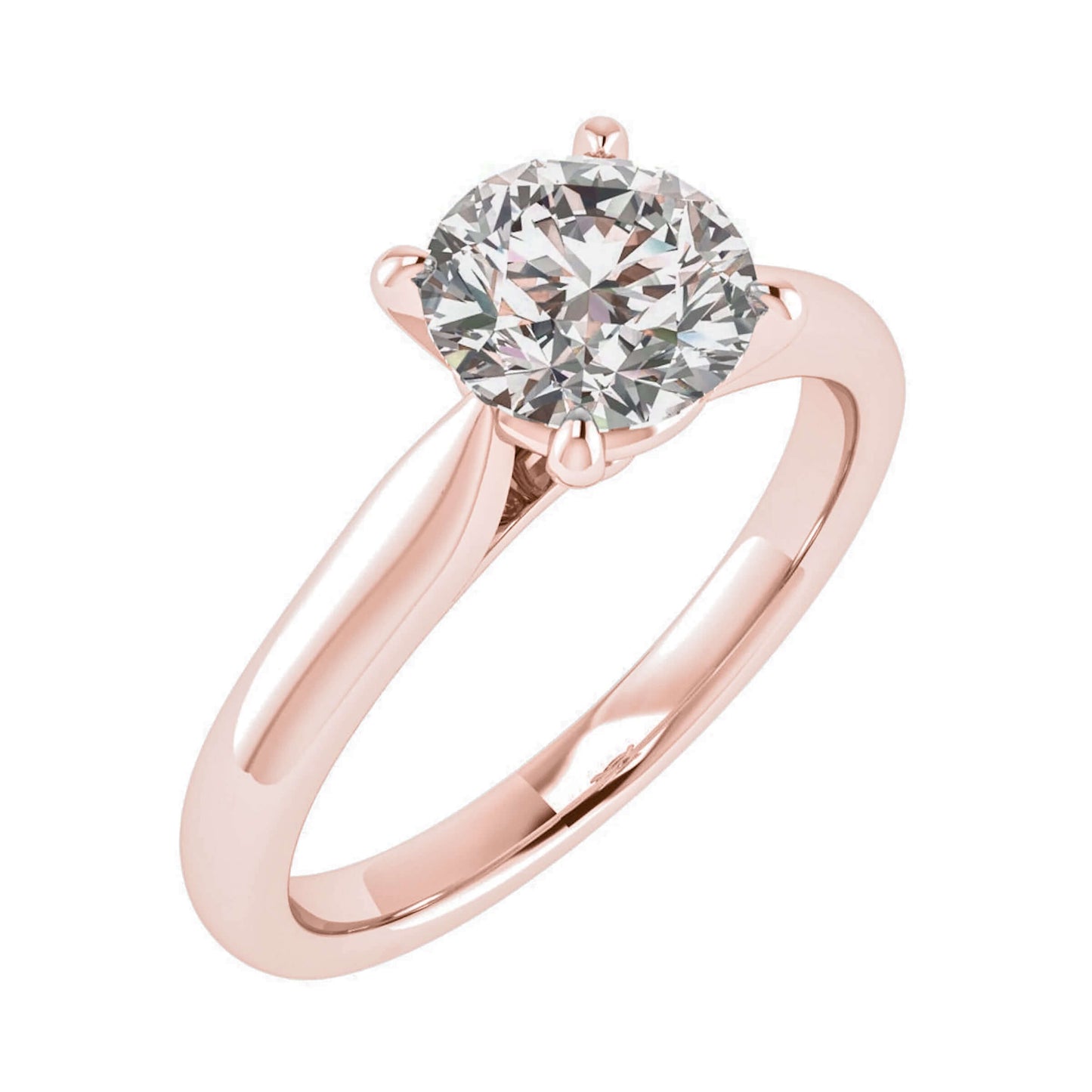 frontal left angle luxury round rose gold solitaire lab grown diamond engagement ring 