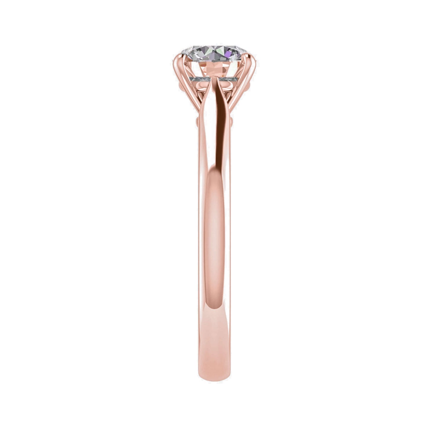 luxury round rose gold solitaire lab grown diamond engagement ring at the side