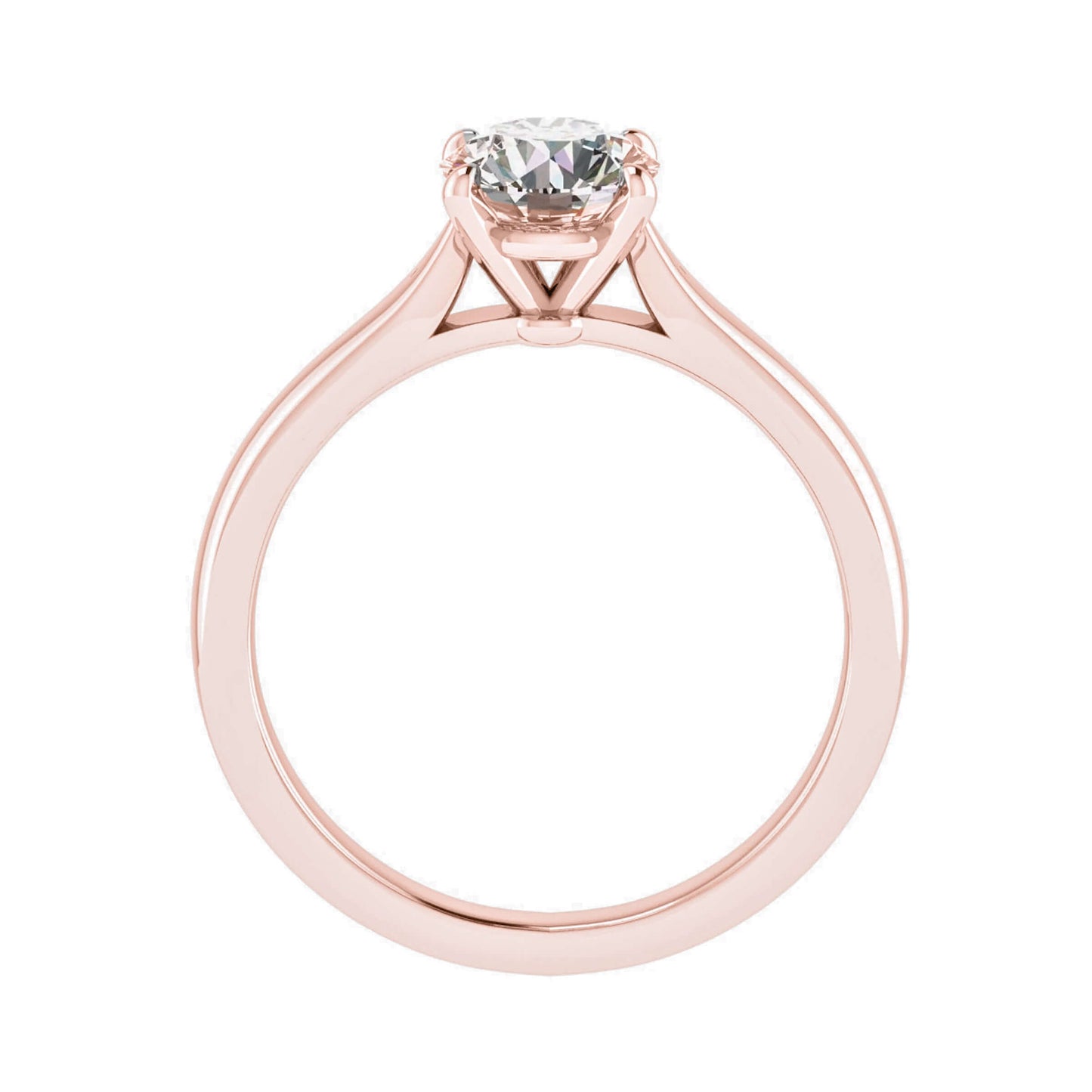 side image of luxury round rose gold solitaire lab grown diamond engagement ring