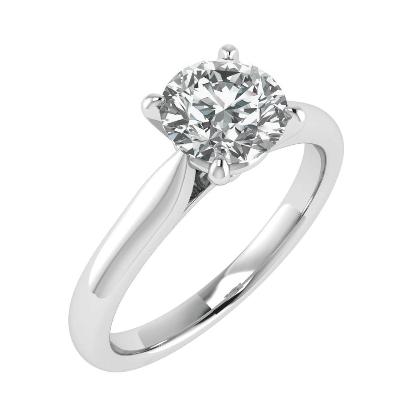 frontal view luxury round platinum solitaire lab grown diamond engagement ring