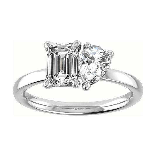 luxury emerald and pear white gold lab grown diamond pair engagement ring